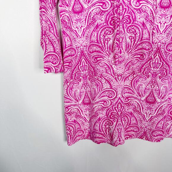 J McLaughlin S Pink White Paisley Printed Tunic Top Catalina Cloth Split V Neck - Picture 5 of 8